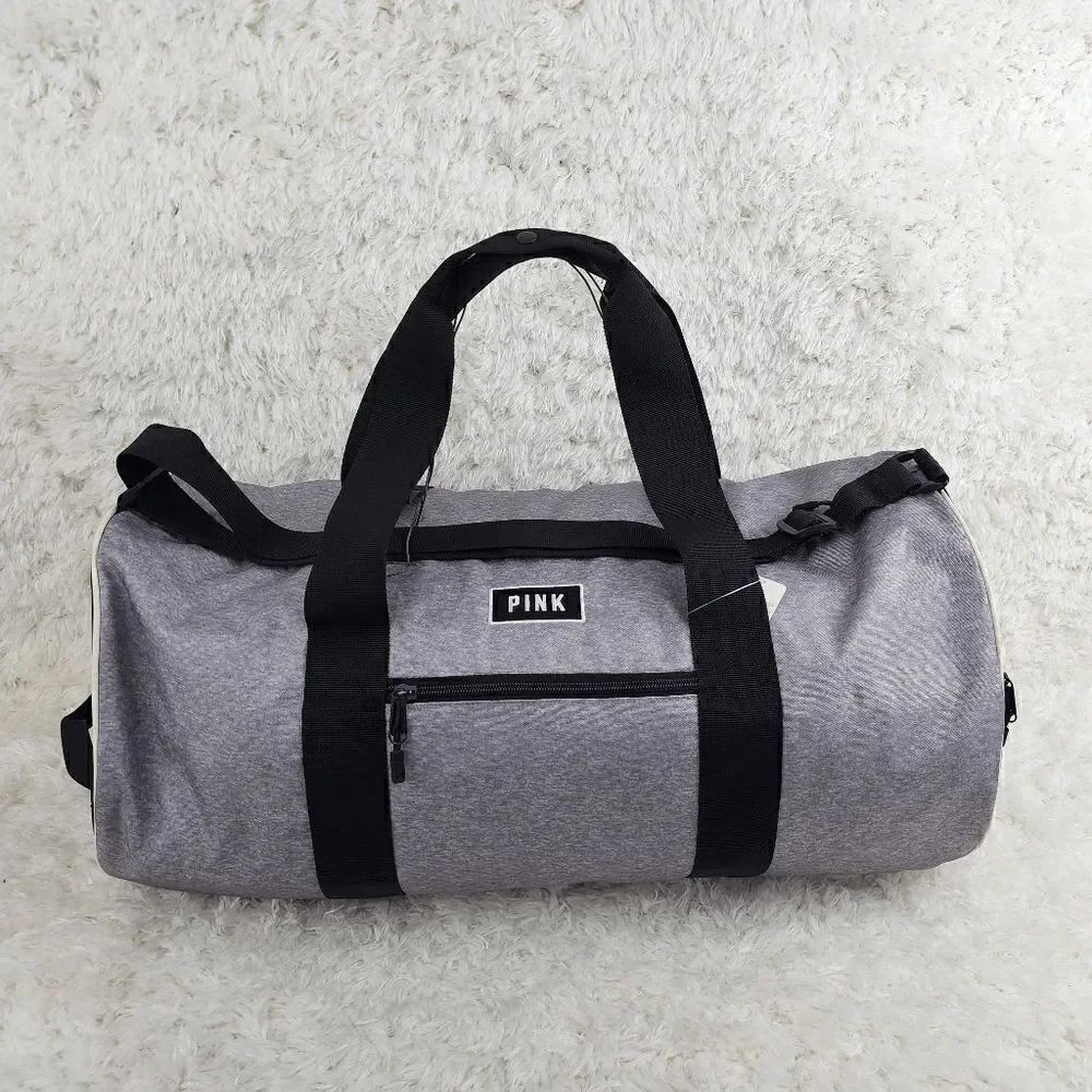 NWT Victoria's Secret Gray Black Duffle Gym Bag NWT